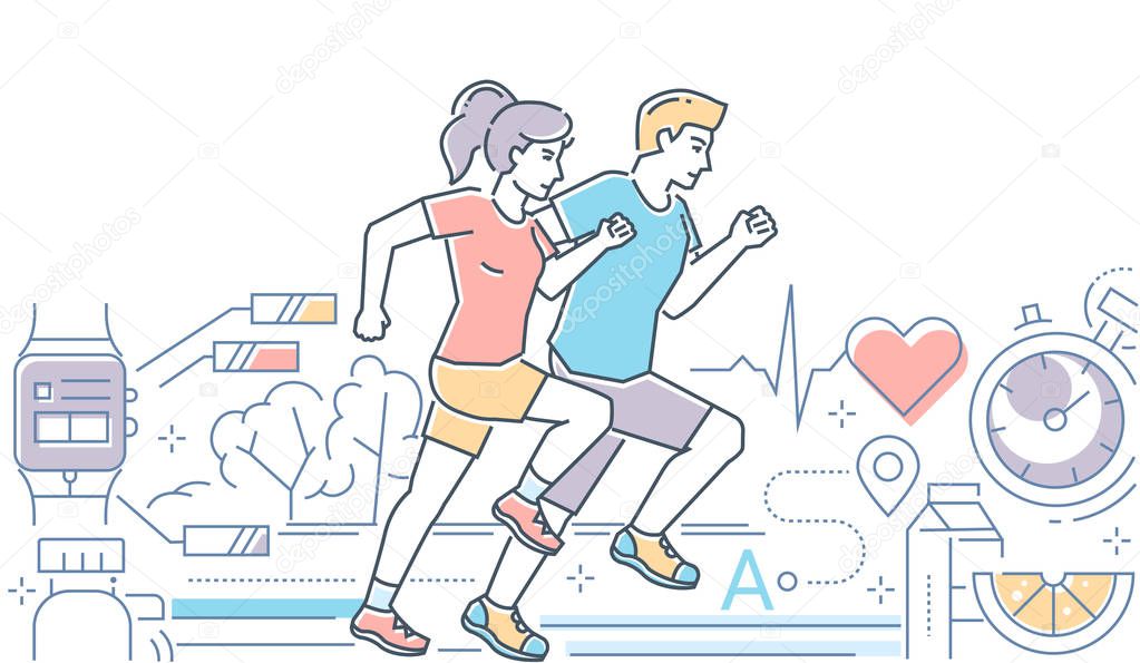 Running - colorful line design style vector illustration