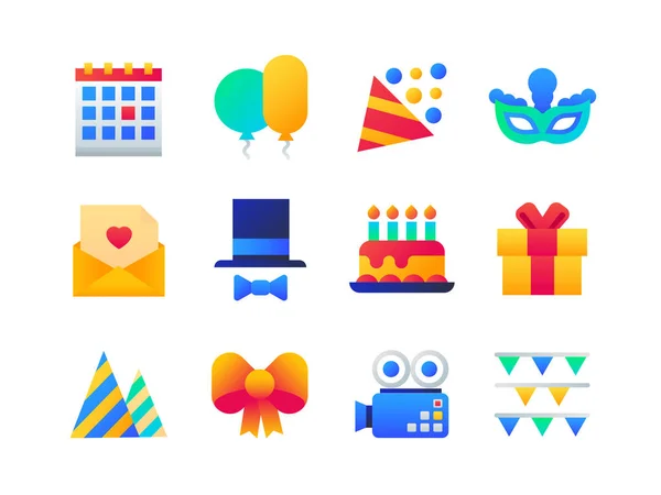 Fiesta de cumpleaños - conjunto de iconos de estilo de diseño plano — Vector de stock