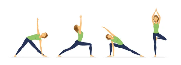 Yoga positioner - moderna vektor tecknad teckenuppsättning — Stock vektor