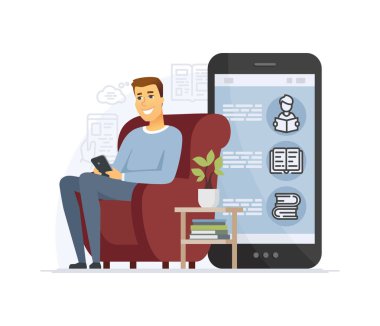 Online - modern vektör çizgi film karakteri çizim okuma