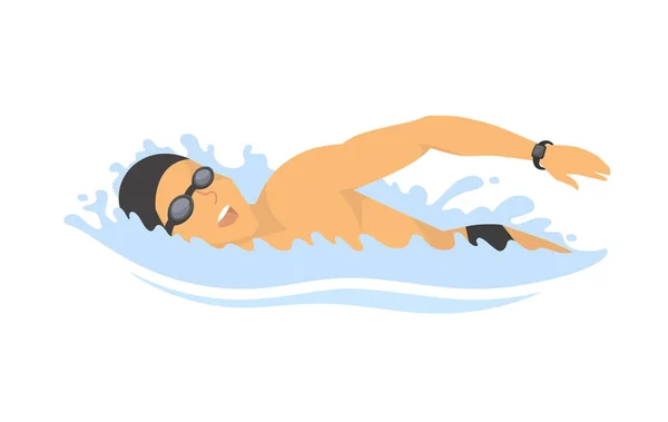 Zwemmen man - moderne kleurrijke vector cartoon karakter illustratie — Stockvector