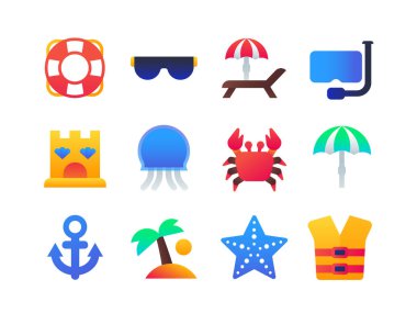 Beach tatil - düz tasarım tarzı simgeleri ayarla
