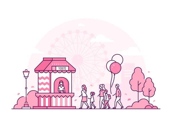 Parque de atracciones - ilustración vectorial de diseño de línea delgada — Vector de stock