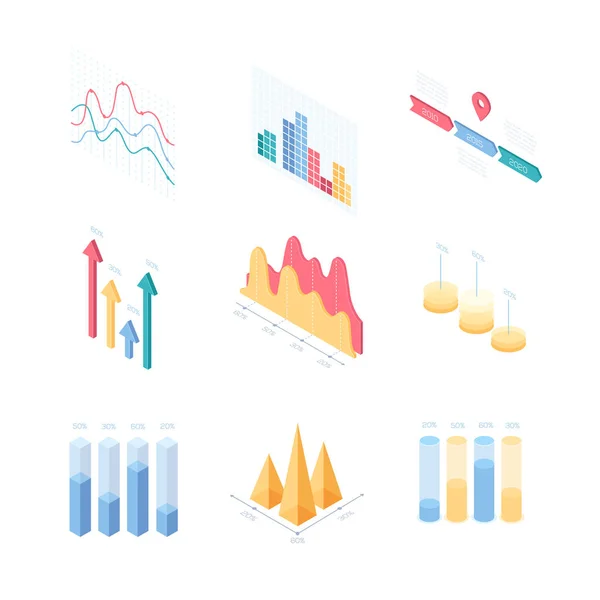 Gráficos y diagramas infográficos - conjunto de elementos isométricos vectoriales modernos — Vector de stock