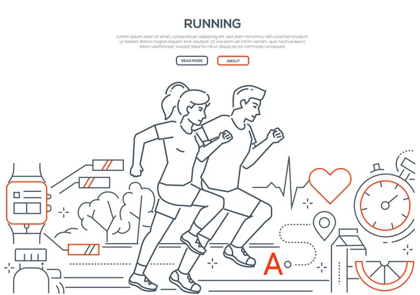 Running - banner web moderno in stile line design — Vettoriale Stock