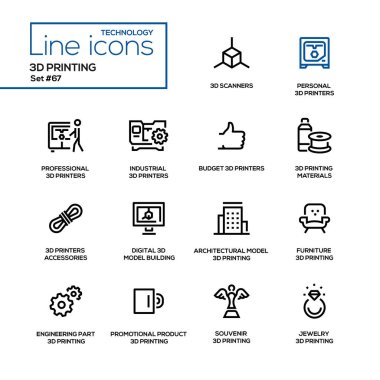 3D baskı - satırı tasarım Icons set