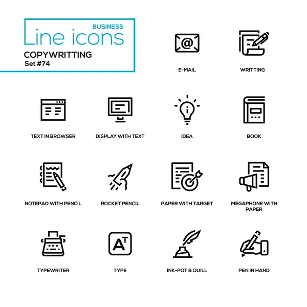 Copywriting koncepció - line design stílusú ikonok beállítása — Stock Vector