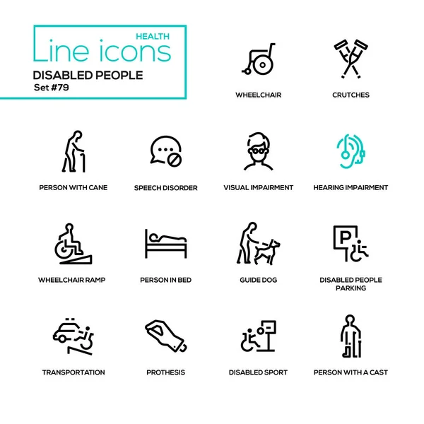 Personas con discapacidad - conjunto de iconos de estilo de diseño de línea — Vector de stock
