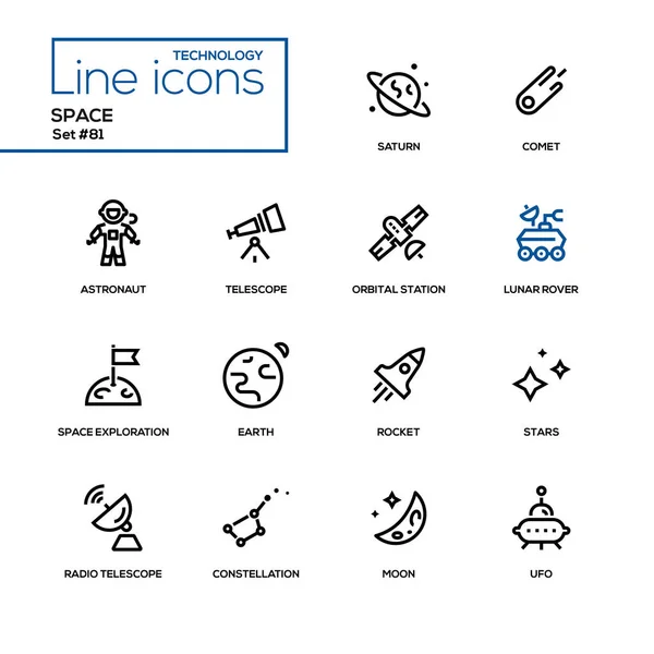 Concept d'espace - ligne icônes de style de conception ensemble — Image vectorielle