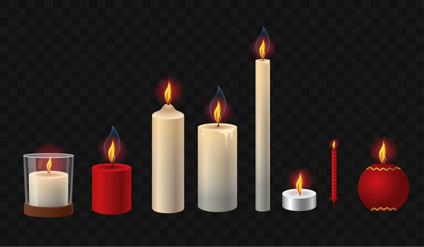 Velas ardientes - vector realista aislado clip art conjunto de objetos — Vector de stock