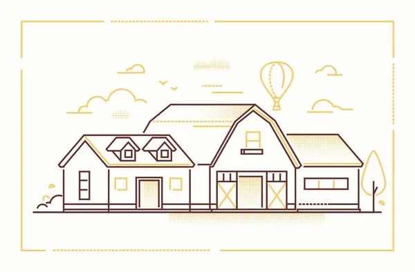 Bauernhaus - moderne dünne Linie Design Stil Vektor Illustration — Stockvektor