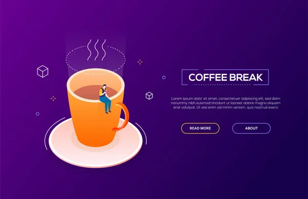 Coffee break - banner web vetor isométrico moderno —  Vetores de Stock