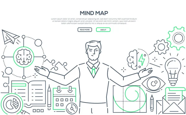 Mapa mental - diseño de línea moderna banner web de estilo — Vector de stock