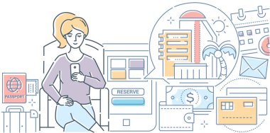 Online rezervasyon - çağdaş çizgi tasarım stil vektör çizim