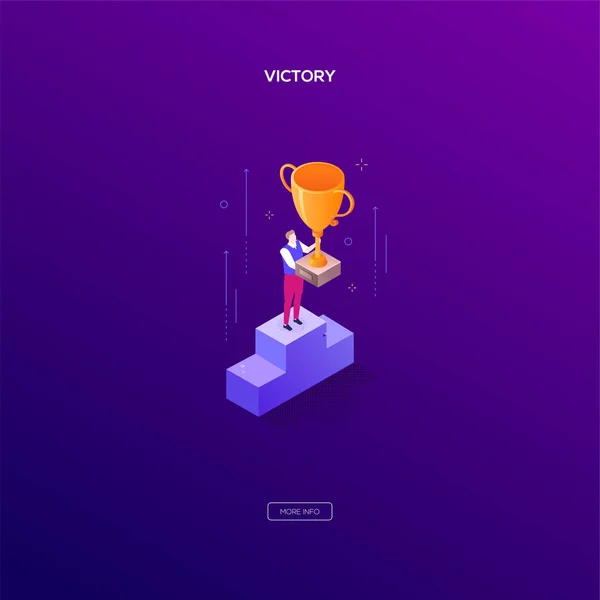 Victory koncept - moderní izometrické vektor webového proužku — Stockový vektor