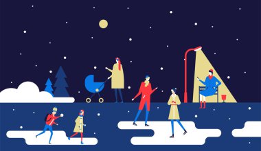 Winter park - düz tasarım stili renkli resimde