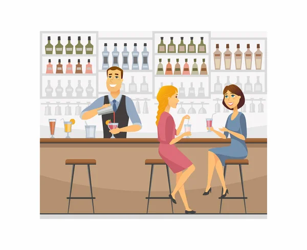 Barman au travail - dessin animé personnages illustration — Image vectorielle