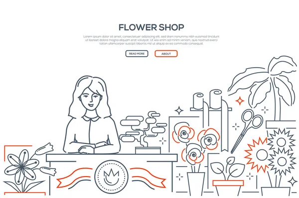 Çiçek dükkanlar - çağdaş çizgi tasarım stili web afiş — Stok Vektör