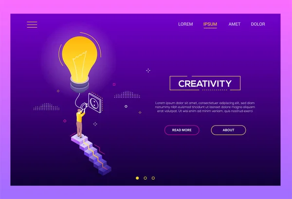 Concepto de creatividad - moderno vector isométrico encabezado del sitio web — Vector de stock