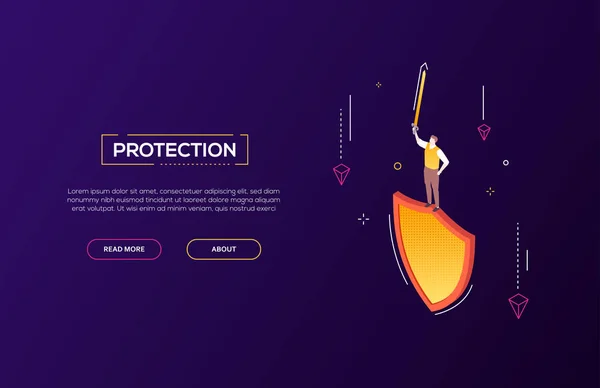 Protección y seguridad - moderno banner web vectorial isométrico — Archivo Imágenes Vectoriales