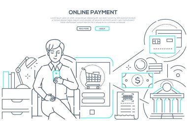 Online ödeme - çağdaş çizgi tasarım stili web afiş