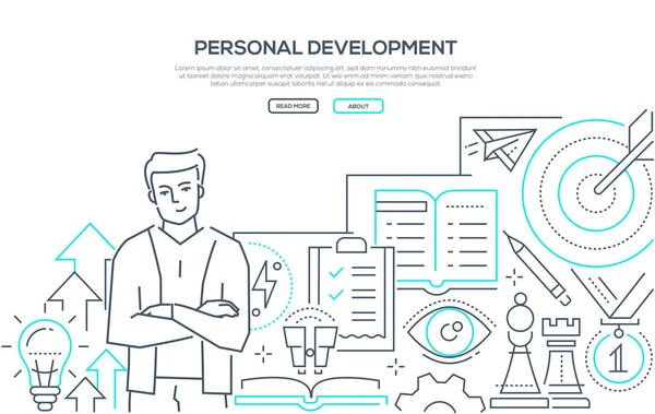 Kişisel gelişim - modern çizgi tasarım stili web afiş — Stok Vektör