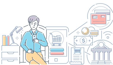 Online ödeme - çağdaş çizgi tasarım stil vektör çizim