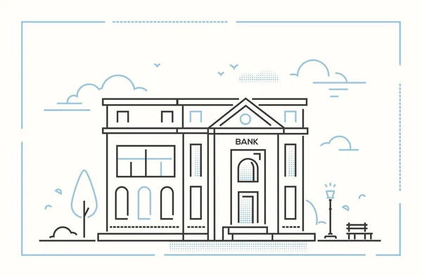 Banco - moderna linha fina design estilo vetor ilustração —  Vetores de Stock