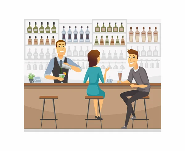 Couple dans un bar - dessin animé personnages illustration — Image vectorielle