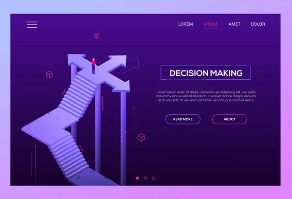 Toma de decisiones - moderno vector isométrico encabezado del sitio web — Archivo Imágenes Vectoriales