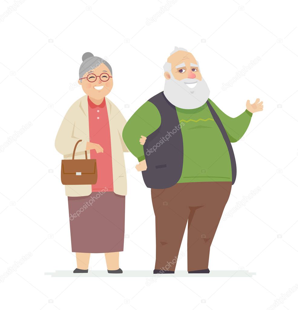 Happy senior couple - cartoon people characters isolated illustration