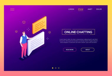 Online sohbet - modern izometrik vektör web afiş