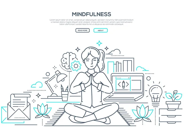 Mindfulness - diseño de línea moderna banner web de estilo — Vector de stock