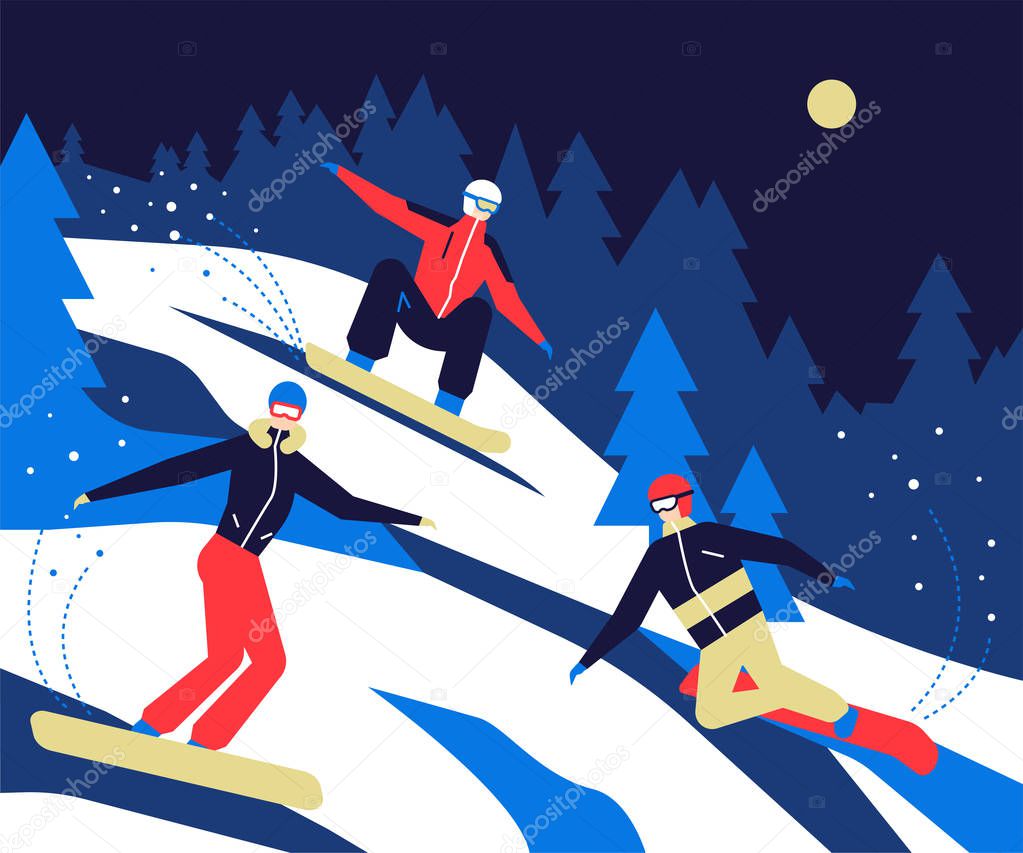 Winter sports, snowboarding - flat design style colorful illustration