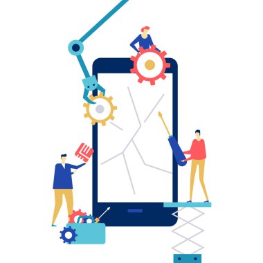 Mobil onarım servisi - düz tasarım stili renkli resimde