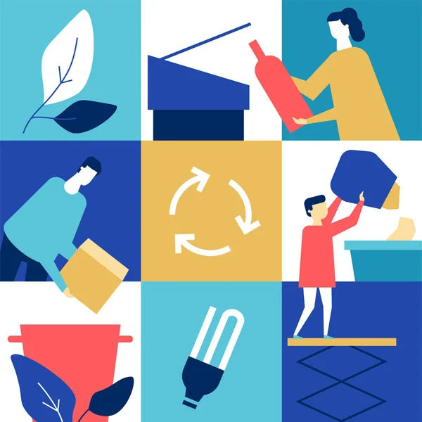 回收利用-平面设计风格概念五颜六色的插图 — 图库矢量图片