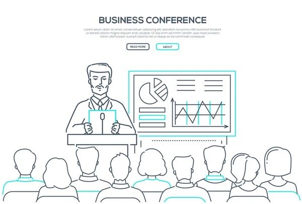 Business conference - banner web moderno in stile line design — Vettoriale Stock