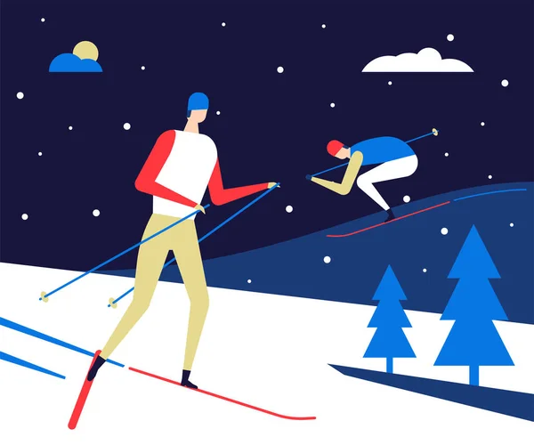 Esportes de inverno, esqui - estilo de design plano ilustração colorida — Vetor de Stock