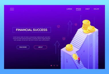 Finansal başarı - modern izometrik vektör web afiş