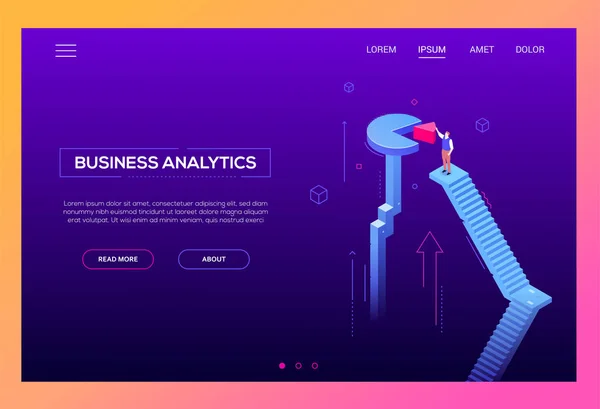 Análisis de negocios - moderno vector isométrico encabezado del sitio web — Archivo Imágenes Vectoriales