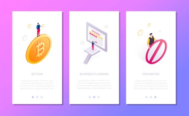 İş ve finans - izometrik vektör dikey web afiş ayarla