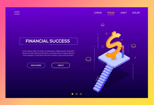 Éxito financiero - plantilla moderna de landing page vectorial isométrica — Vector de stock