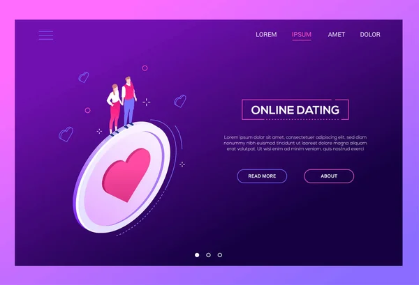 Online dating - moderna isometrisk vektor web banner — Stock vektor