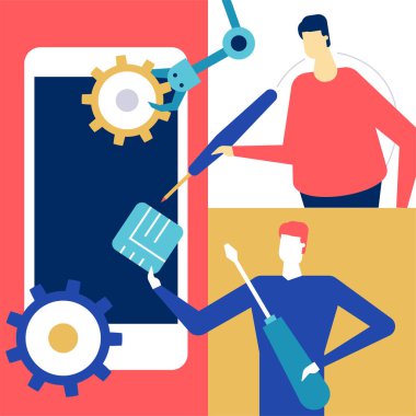 Mobil onarım - düz tasarım stili renkli resimde