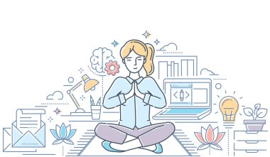 Mindfulness - çağdaş çizgi stili renkli resimde Tasarla