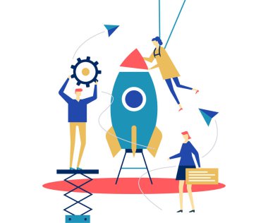 Başlangıç - düz tasarım stili kavramsal renkli resimde