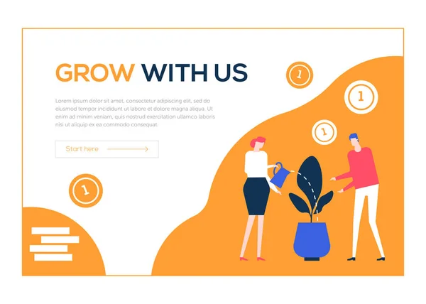 Grow with us - flat design style colorous web banner — стоковый вектор