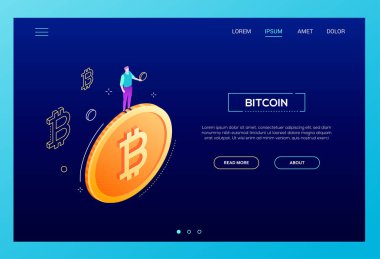 Bitcoin kavramı - modern izometrik vektör web afiş