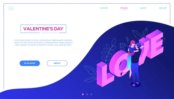 Día de San Valentín - colorido banner web vector isométrico — Archivo Imágenes Vectoriales
