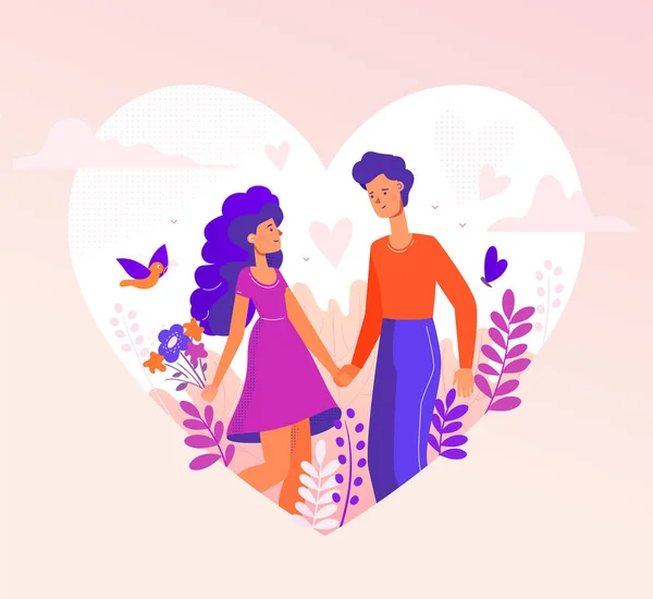 Couple romantique - illustration moderne de style design plat — Image vectorielle